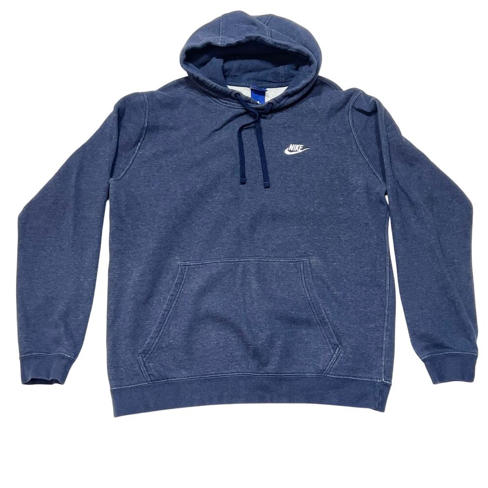 Vintage Nike Hoodie Pullover Sweater Men Large Blue Fade Swoosh Spell Out Used